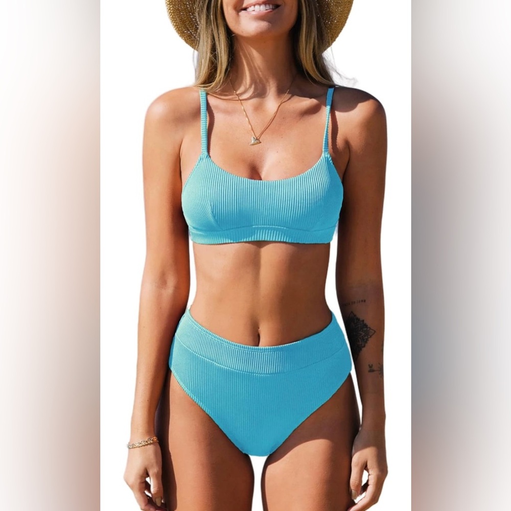 Cupshe High-Waisted, Ribbed Bikini Set